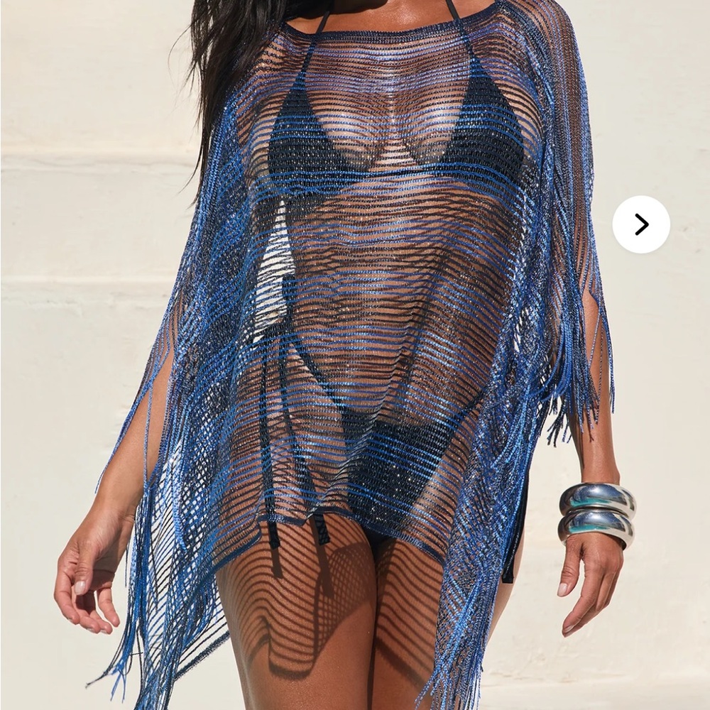 Fashion Nova Blue Fringe Swim Coverup